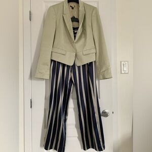 Silk Navy and Cream Vertical Stripe Dress Pants
